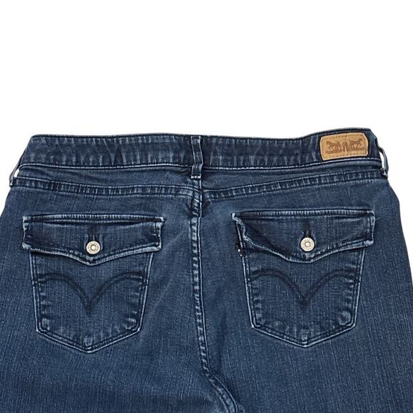 Levis 525 Jeans Womens 14 M Blue Perfect Waist Straight Leg Stretch Distressed - Picture 3 of 11